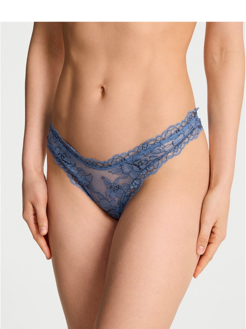 Victoria's Secret Lace Thong Panty in Denim Blue